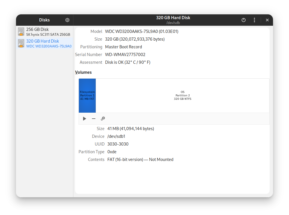 Screenshot of disks