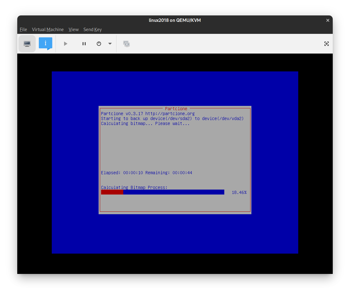 Partclone copying drive contents from physical to virtual drive