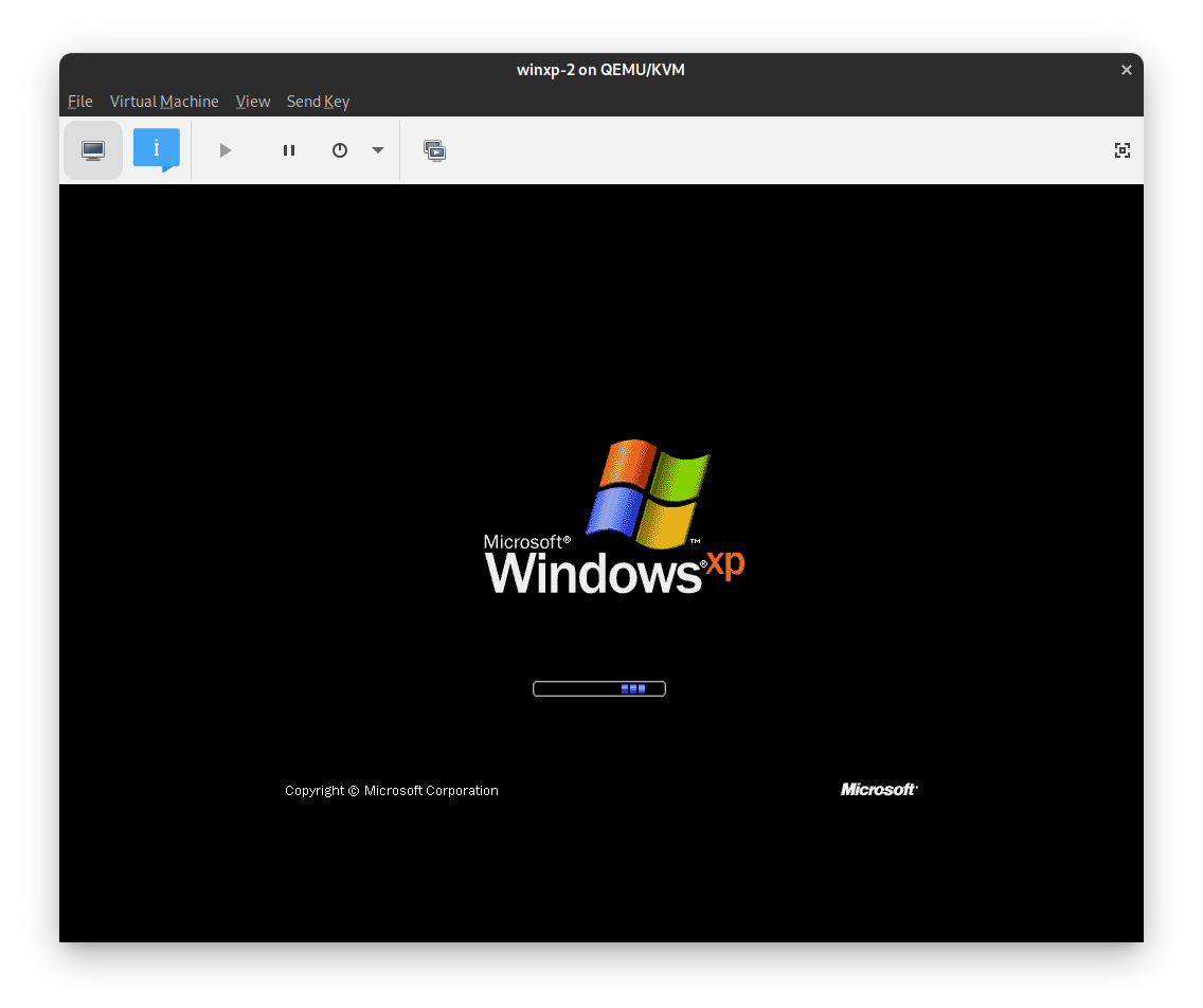 Windows XP boot screen within virt-manager
